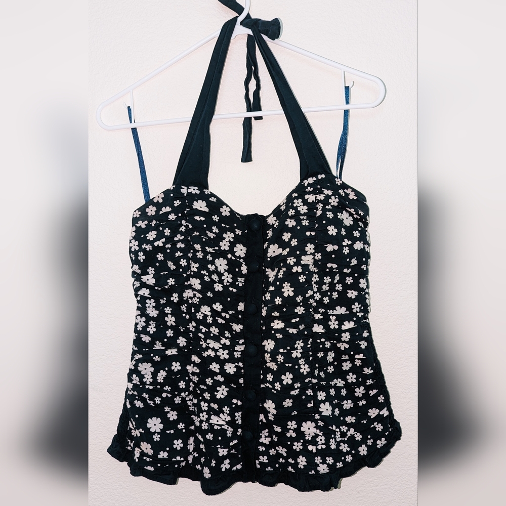 Size Medium Blue & White Corset Style Summer Top by "Butterfly Label"
